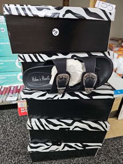 HELENS HEART WOMEN'S BLACK SANDALS WITH SILVER BUCKLE VARIOUS SIZES