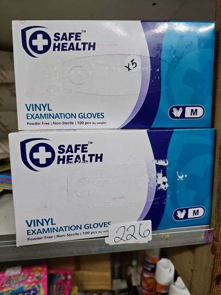 SAFE HEALTH VINYL EXAMINATION GLOVES POWDER FREE, NON-STERILE WITH 100 PCS PER BOX BY WEIGHT SIZE MEDIUM FIY1042G CLEAR