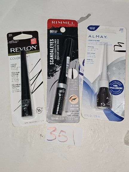 LIQUID EYELINER INCLUDING ALMAY 222 BROWN .1FL OZ ; RIMMEL 001 BLACK SCANDALEYES BOLD 0.08FL OZ ; & REVLON COLORSTAY 251 BLACKEST BLACK 0.08FL OZ