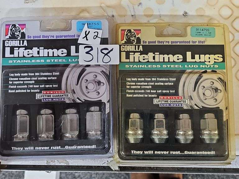 GORILLA LIFETIME LUG NUTS STAINLESS STEEL INCLUDING 1/2" DUPLEX ACORN 96187SS AND 14MM X 1.50 ACORN BULGE 91147SS