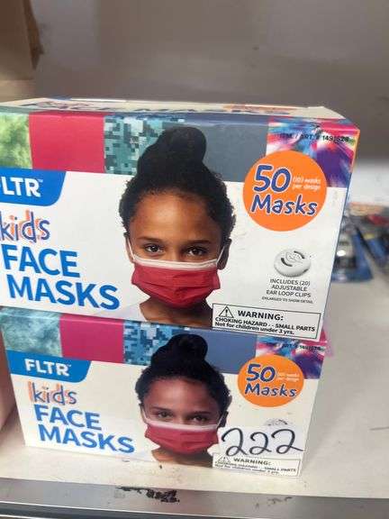 FLTR KIDS USE FACE MASK WITH ADJUSTABLE EAR LOOP CLIPS INCLUDED WITH 50 MASKS PER BOX