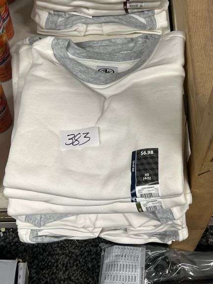 ATHLETIC WORKS KIDS FLEECE CREWNECK SWEATSHIRT IN WHITE AND GREY COLOR, SIZES XS (4-5) & XL (14-16), ALL NEW WITH TAGS RETAIL $7 EA.