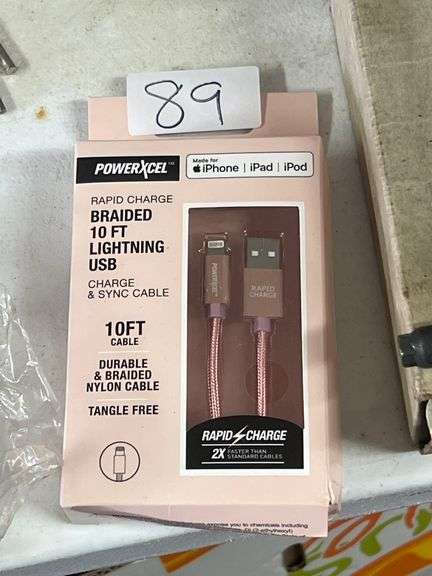 POWERXCEL RAPID CHARGE BRAIDED 10FT LIGHTING USB CHARGE & SYNC CABLE IN PINK