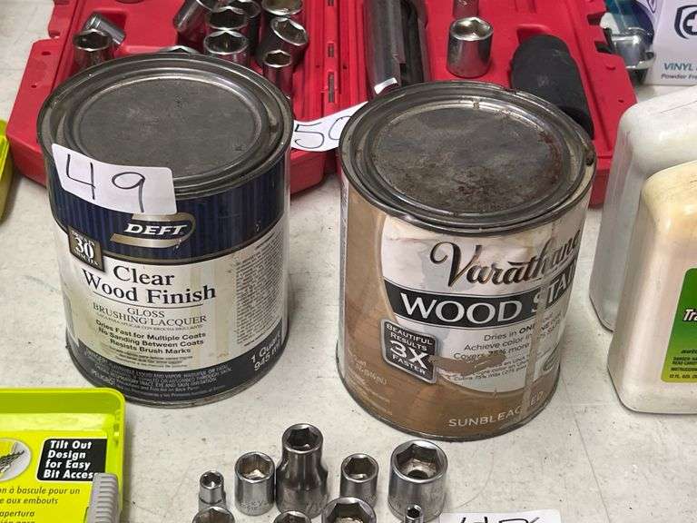 1QT WOOD PAINTING CHEMICALS INCLUDING VERITHANE WOOD STAIN SUN BLEACHED AND DEFT CLEAR WOOD FINISH GLOSS BRUSHING LACQUER