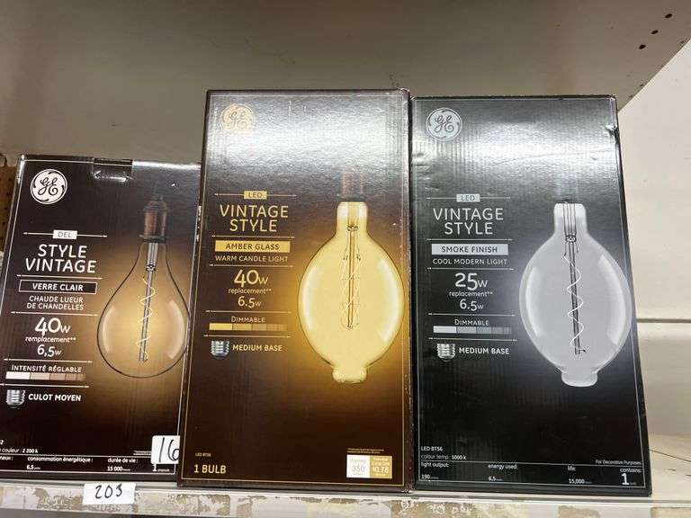 GE VINTAGE STYLE EXTRA LARGE LIGHT BULBS 6.5W DIMMABLE INCLUDING SMOKE FINISH AMBER GLASS AND CLEAR BULB