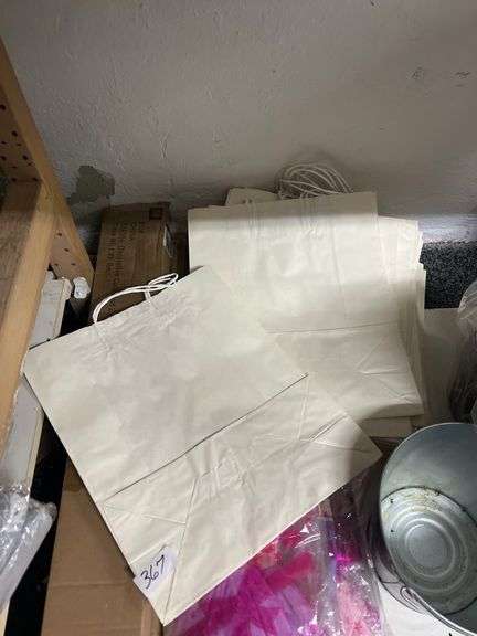 WHITE KRAFT PAPER BAG WITH TWISTED HANDLE  APROX 13" x 6" x 15.75" ABOUT 25 IN LOT