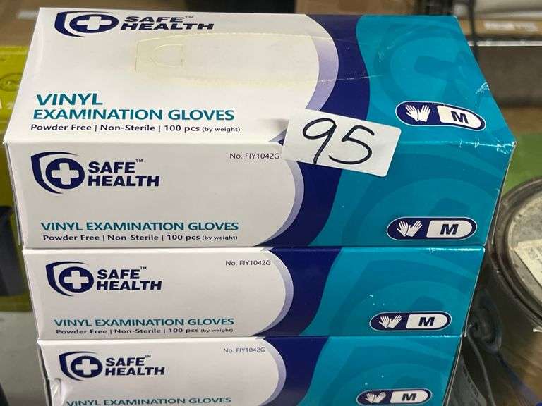 SAFE HEALTH VINYL EXAMINATION GLOVES POWDER FREE, NON-STERILE WITH 100 PCS PER BOX BY WEIGHT SIZE MEDIUM FIY1042G CLEAR