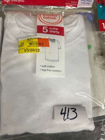WONDER NATION WHITE SOFT COTTON CREW SHIRTS SIZE XL BOYS 5PK TAG FREE