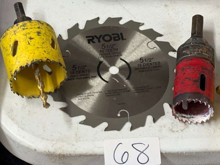 HOLE SAW BITS AND RYOBI 5-1/2" 16 TEETH CARBIDE TIPPED 10mm ARBOR SAW BLADE