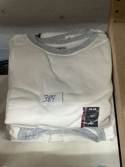 ATHLETIC WORKS KIDS FLEECE CREWNECK SWEATSHIRT IN WHITE AND GREY COLOR, SIZE SMALL (6-6X) , ALL NEW WITH TAGS RETAIL $7 EA.