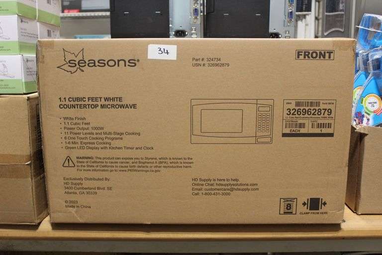 Seasons 1.1Cu.Ft. White Countertop Microwave Oven 1000W Pn 324734