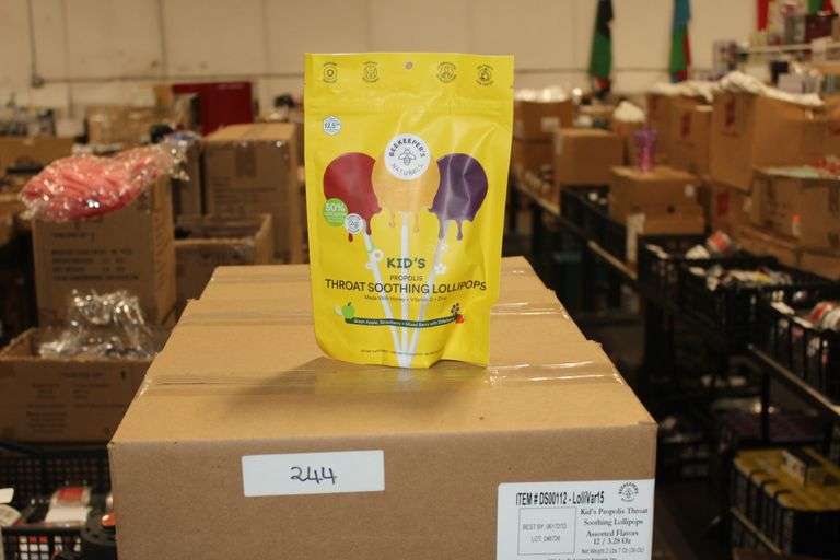 Beekeepers Kids Propolis Throat Soothing Lollipops Made With Honey+Vit.D+Zinc 15 Assorted Flavored Lollipops Per Pack Best By: 06-17-27D **Sold Per Case Of 12