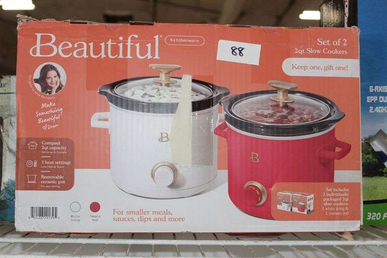 Beautiful Kitchenware Set Of 2 Slow Cookers 2Qt In White Icing And Tomato Red