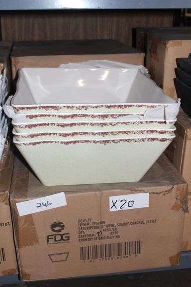 Fdg 12" Square Crackle Off-White Bowl 196Oz Vv5748B