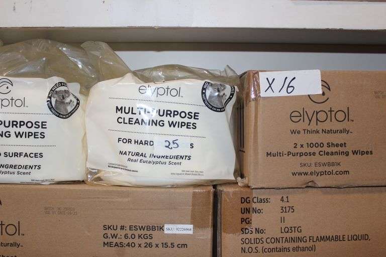 Elyptol Eswbb1K Multi-Purpose Cleaning Wipes For Hard Surfaces With Real Eucalyptus Scent 1000 Sheets Each Approx. 5.5"Sq