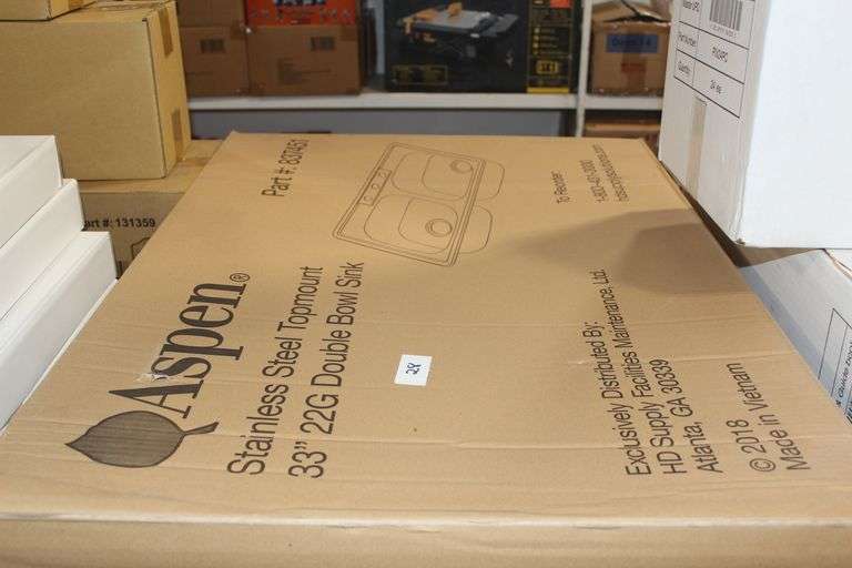 Aspen Stainless Steel Top mount 33" 22G Double Bowl Sink Pn 837451  33"W X 22"L X 6"D