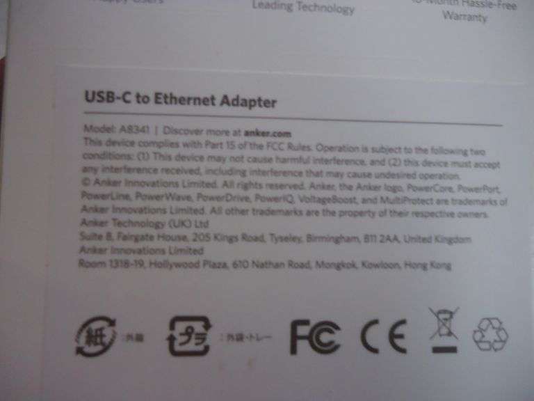 ANKER USB-C TO ETHERNET ADAPTER
