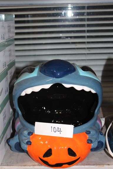 Ceramic Stitch Themed Halloween Candy Jar Aprox 10"