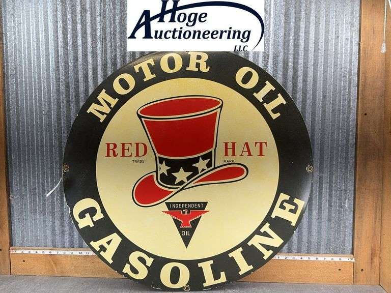 RED HAT MOTOR OIL PORCELAIN SIGN, 31.5" W