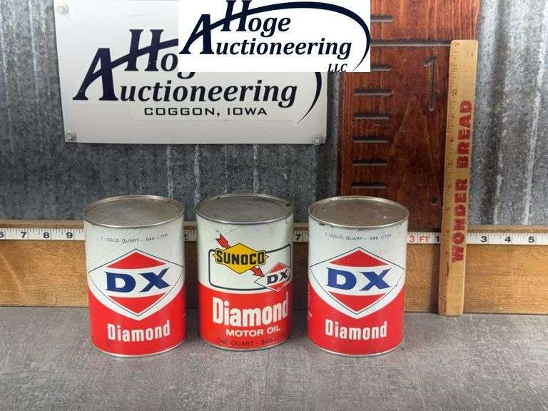 MONEY X 3--DX OIL CANS, 2 FULL, 1 PARTIAL