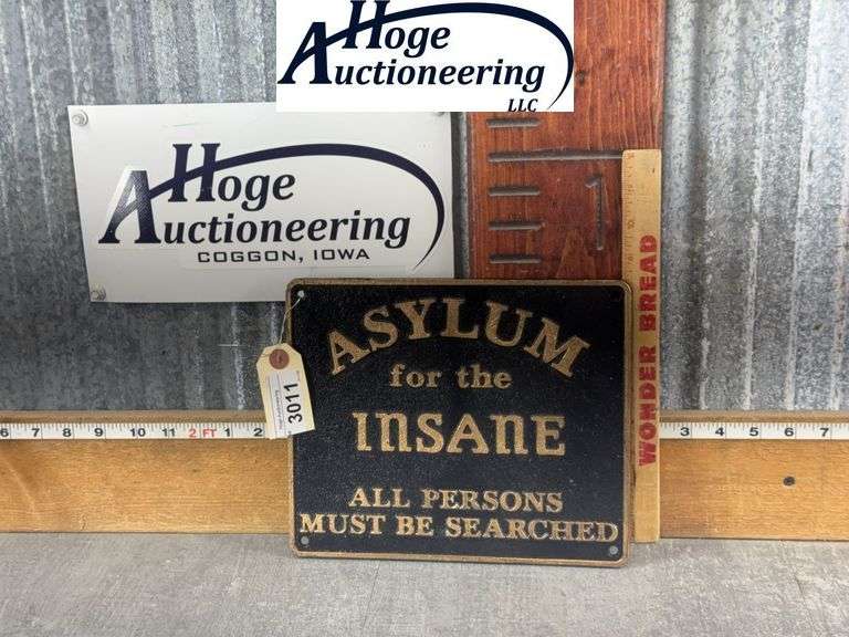ASYLUM FOR THE INSANE IRON SIGN, 10W X 8.5"T