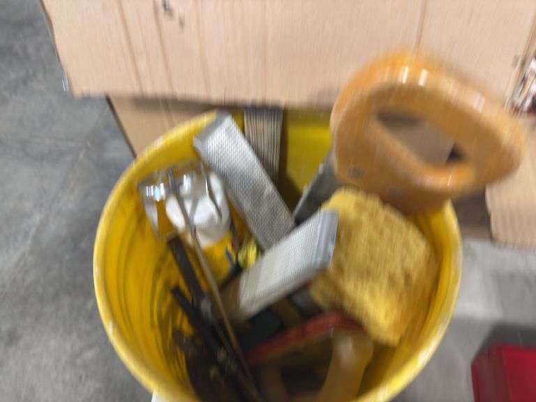 2 BOXES, 1 BUCKET--MISC DRYWALL SUPPLIES, HARDWARE