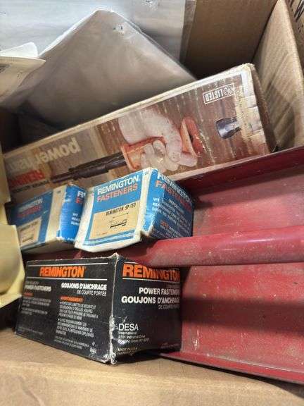 2 BOXES, 1 BUCKET--MISC DRYWALL SUPPLIES, HARDWARE