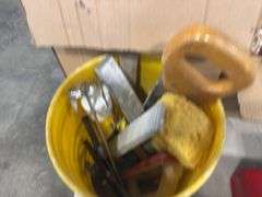 2 BOXES, 1 BUCKET--MISC DRYWALL SUPPLIES, HARDWARE