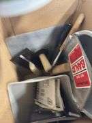 2 BOXES, 1 BUCKET--MISC DRYWALL SUPPLIES, HARDWARE