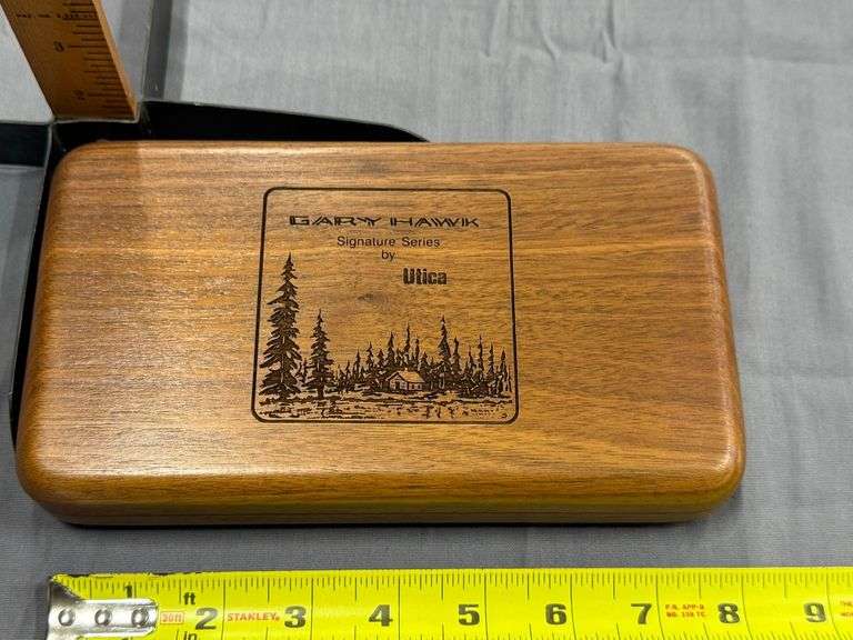 Utica Gary Hawk Signature Series 4 pc engraved brass wildlife knife set