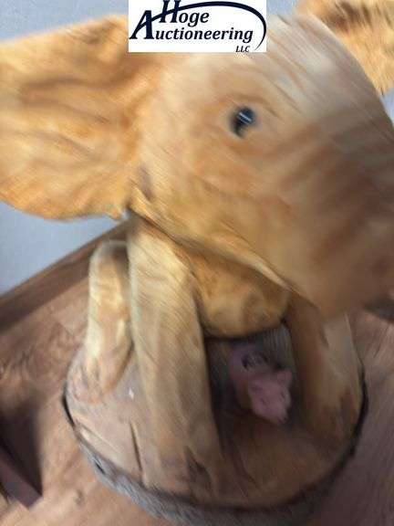 Carved Wooden pig, Farm Fresh Bacon sign and pig stress toy