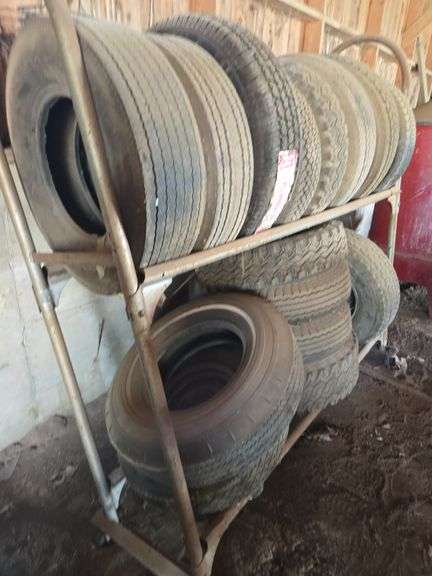 Tire rack with tires- 235.75-15, 205.75-14, G78-14