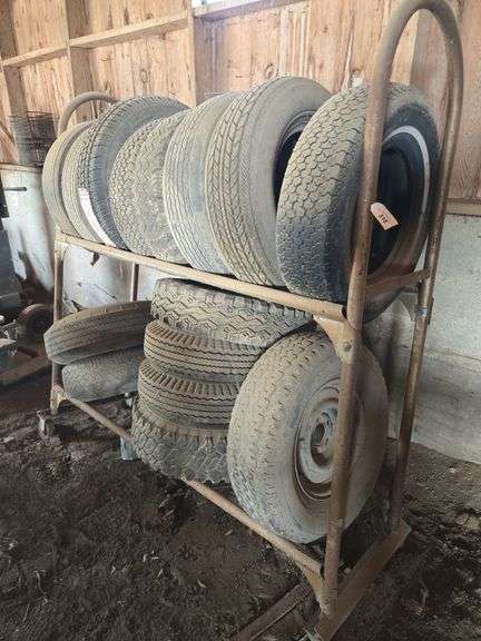 Tire rack with tires- 235.75-15, 205.75-14, G78-14