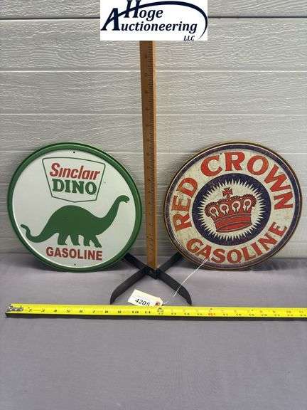 X2 - SInclair Dino Gasoline and Red Crown Gasoline signs - tin