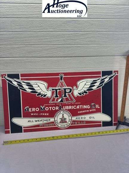 Texas Pacific Aero Motor Lubricating Oil Sign - tin