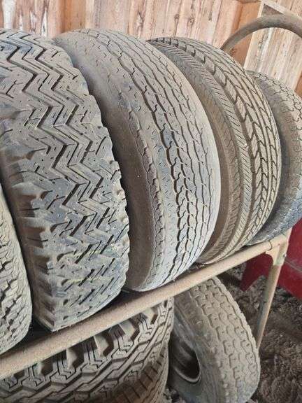 Tire rack with tires- 235.75-15, 205.75-14, G78-14