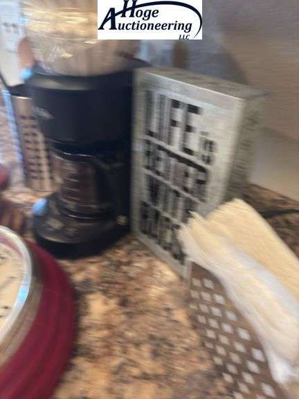Sterling & Noble Clock, paper towel holders, utensil holders, pig decor, Mr. Coffee coffee maker, na