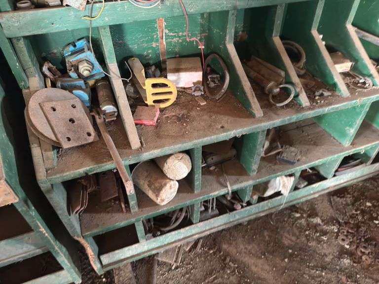 Wood organizer with misc parts - 88"T x 68" L x 16"D