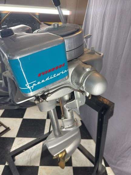 1939 Evinrude Speedi twin outboard motor w/stand