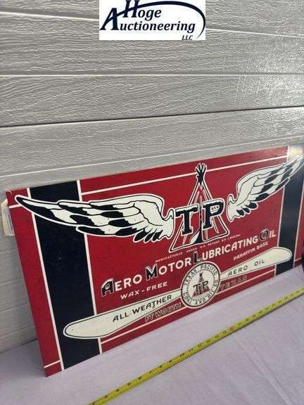 Texas Pacific Aero Motor Lubricating Oil Sign - tin