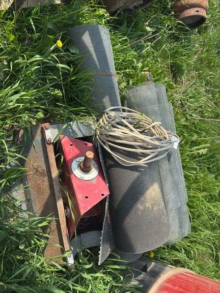 Pallet with screen, belting, wire, and bin parts