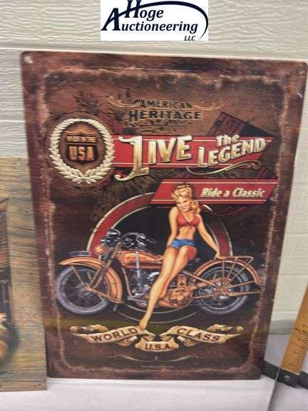 American Heritage Live the Legend & Sturgis Bike Week signs - tin