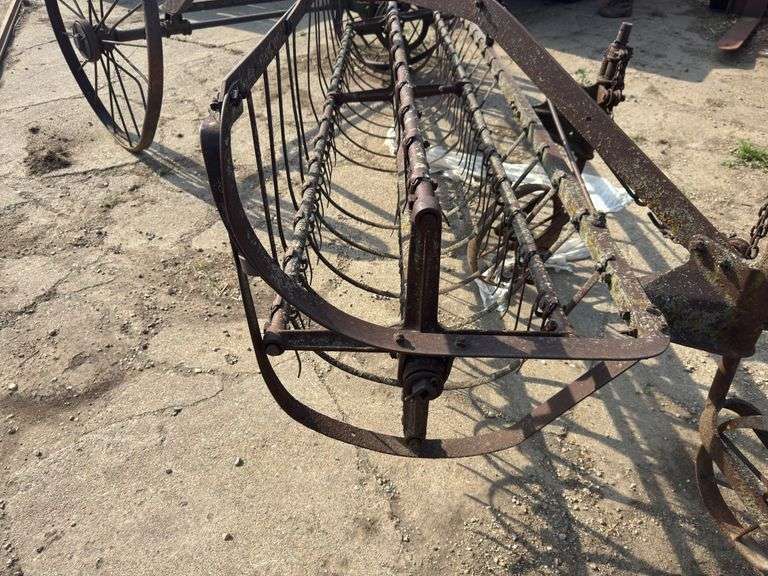 Antique yard art steel hay rake