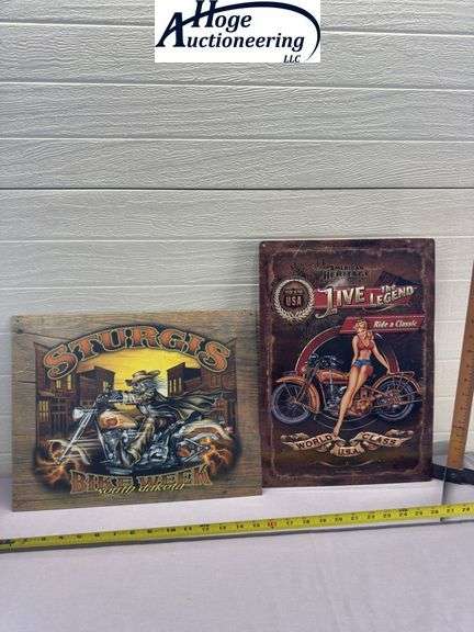 American Heritage Live the Legend & Sturgis Bike Week signs - tin