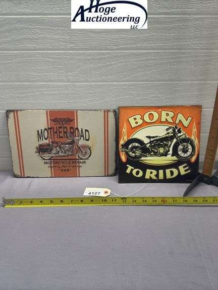 X2 - Born to Ride & Motherroad Route 66 signs - tin