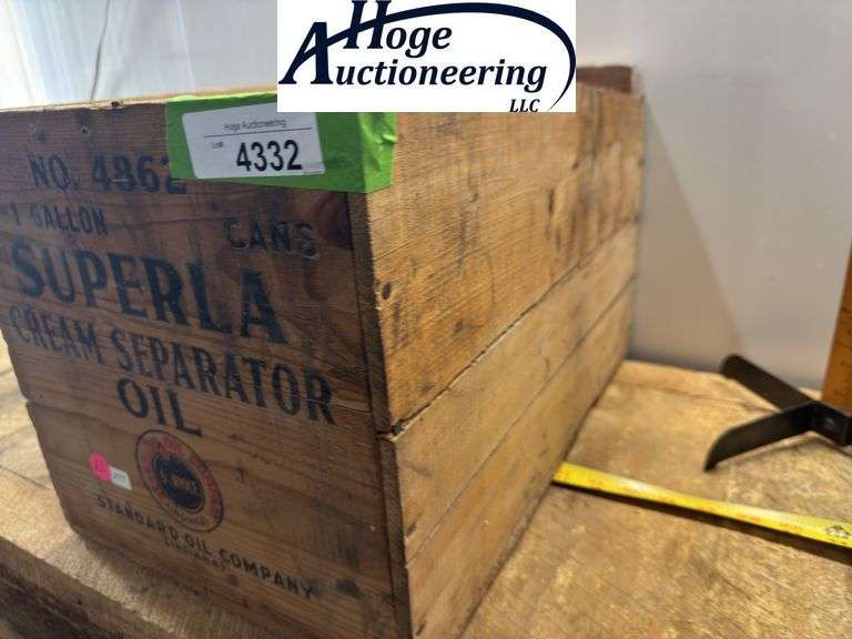 Wooden box. Written on side of box: Standard Oil Company (Indiana) Superla Cream Separator