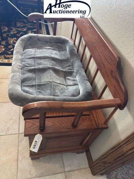 Wooden storage bench. Dog bed and items inside included