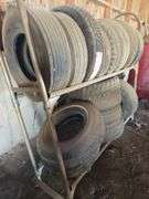 Tire rack with tires- 235.75-15, 205.75-14, G78-14