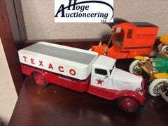 Top Shelf - Trucks - 2 Texaco trucks, 3 banks ( 1 Beckman High School, 1 Golden Rule, 1 Ertl), 1 car