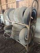 Tire rack with tires- 235.75-15, 205.75-14, G78-14